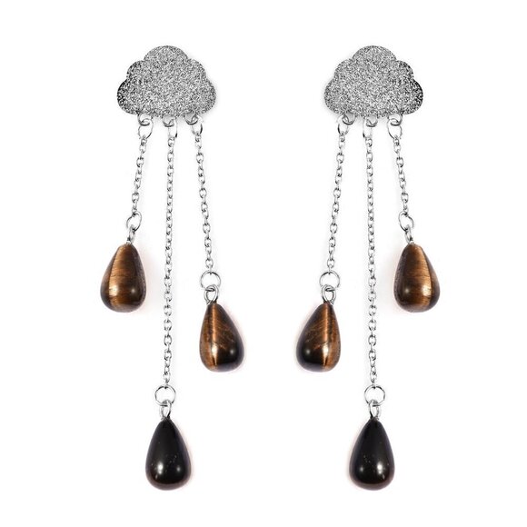 Natural Unenhanced South African Tiger's Eye Rain Cloud Chandler Earrings - Picture 1 of 7